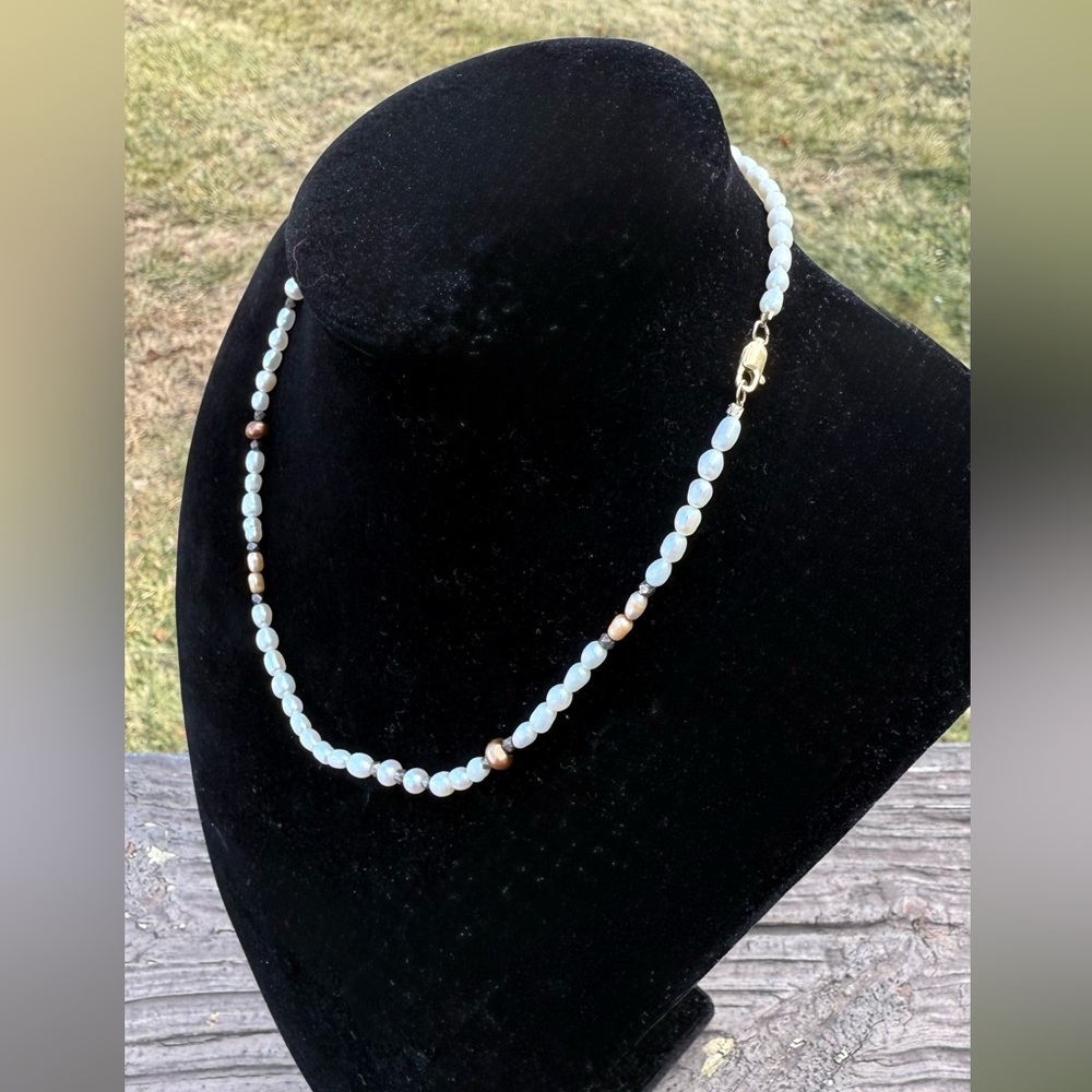 Genuine Freshwater Pearl Necklace 16.5" 14kt 14k Yellow Gold Clasp Stamped 585